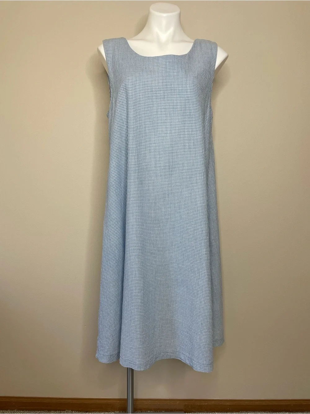 Light Blue Gingham Pioneer Pinafore Apron Cotton/Linen
